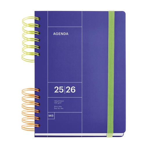Agenda escolar diária A5 2025/26 12 meses espiral MIQUELRIUS Back to Basics Plus azul