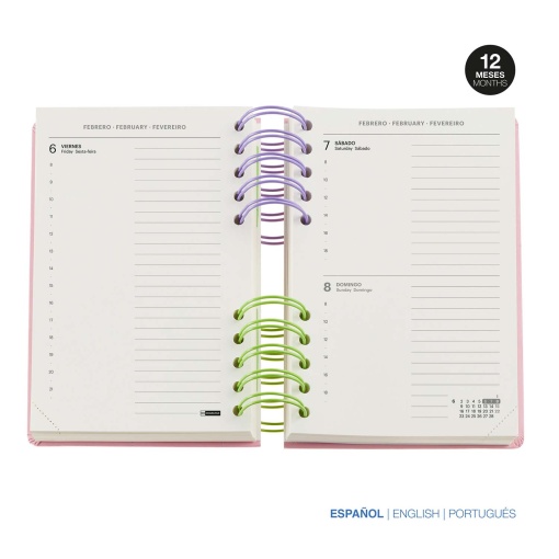 Agenda escolar diária 126x178mm 2025/26 12 meses espiral MIQUELRIUS Back to Basics Activa rosa