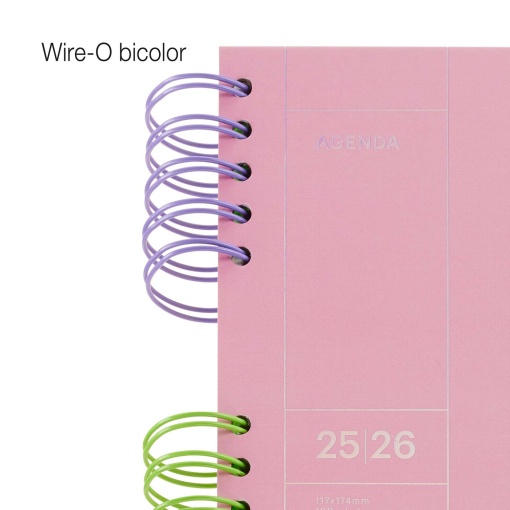 Agenda escolar diária 126x178mm 2025/26 12 meses espiral MIQUELRIUS Back to Basics Activa rosa