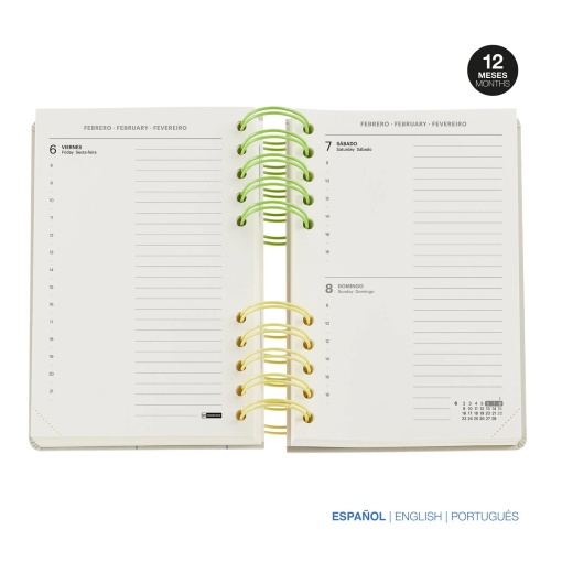 Agenda escolar diária 126x178mm 2025/26 12 meses espiral MIQUELRIUS Back to Basics Activa cinza