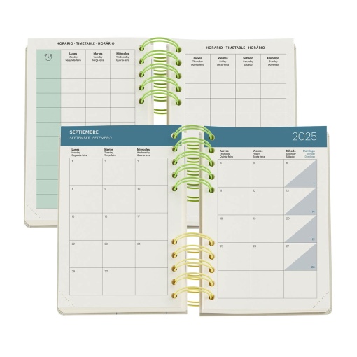Agenda escolar diária 126x178mm 2025/26 12 meses espiral MIQUELRIUS Back to Basics Activa cinza