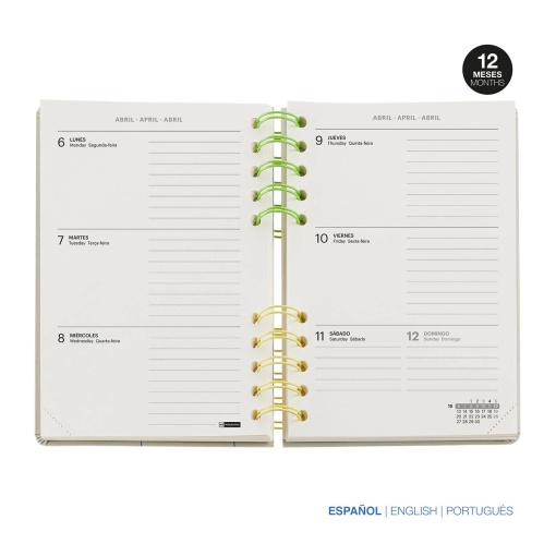 Agenda escolar semanal 123x178mm 2025/26 12 meses espiral MIQUELRIUS Back to Basics Activa cinza