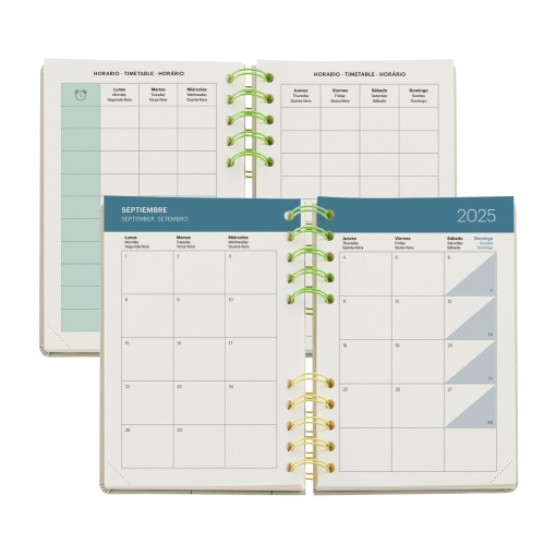 Agenda escolar semanal 123x178mm 2025/26 12 meses espiral MIQUELRIUS Back to Basics Activa cinza