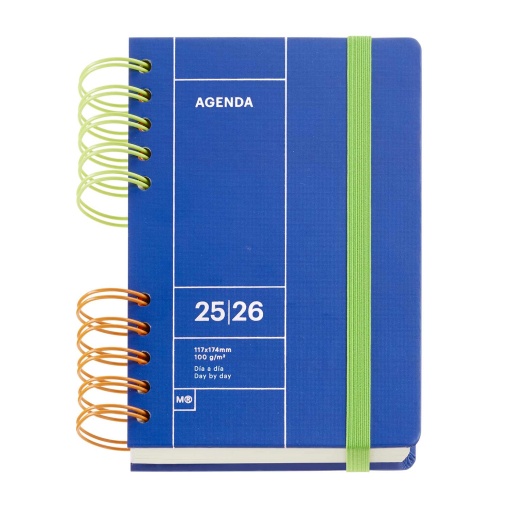 Agenda escolar diária 126x178mm 2025/26 12 meses espiral MIQUELRIUS Back to Basics Activa azul