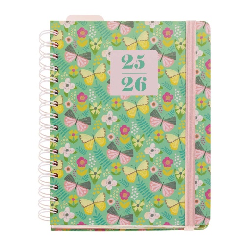 Agenda escolar diária A5 2025/26 12 meses espiral MIQUELRIUS Anne Lehman Butterfly Garden