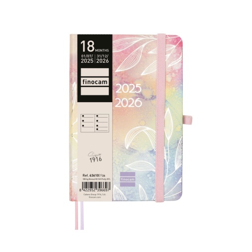 Agenda escolar semanal A6 2025/26 18 meses FINOCAM Minimal Pretty com elástico