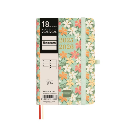Agenda escolar semanal A6 2025/26 18 meses FINOCAM Minimal Daisy com elástico