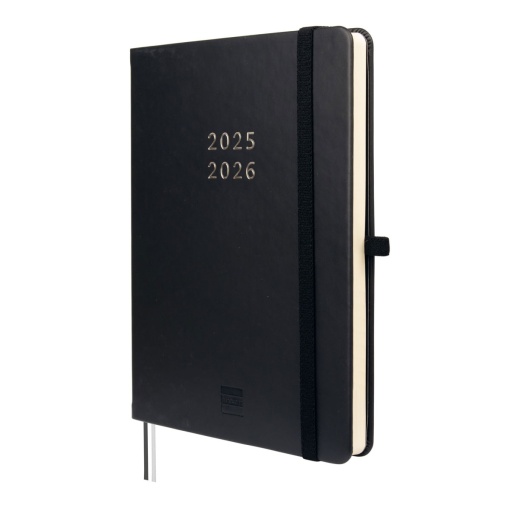 Agenda escolar semanal A5 2025/26 18 meses FINOCAM Minimal negro com elástico