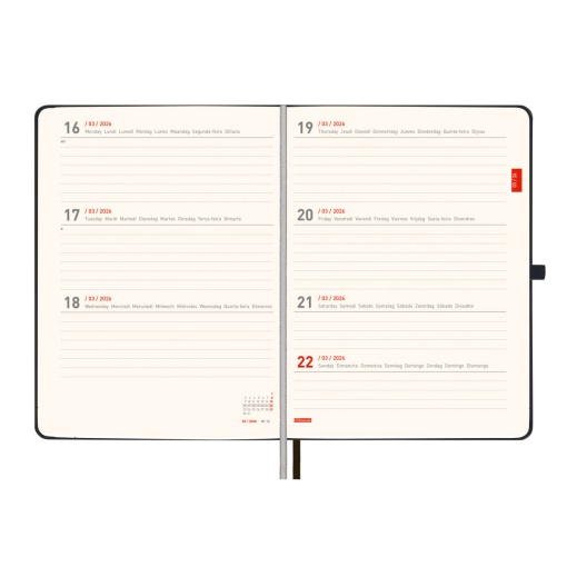 Agenda escolar semanal A5 2025/26 18 meses FINOCAM Minimal negro com elástico