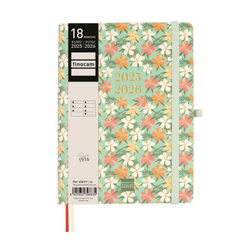 Agenda escolar semanal A5 2025/26 18 meses FINOCAM Minimal Daisy com elástico