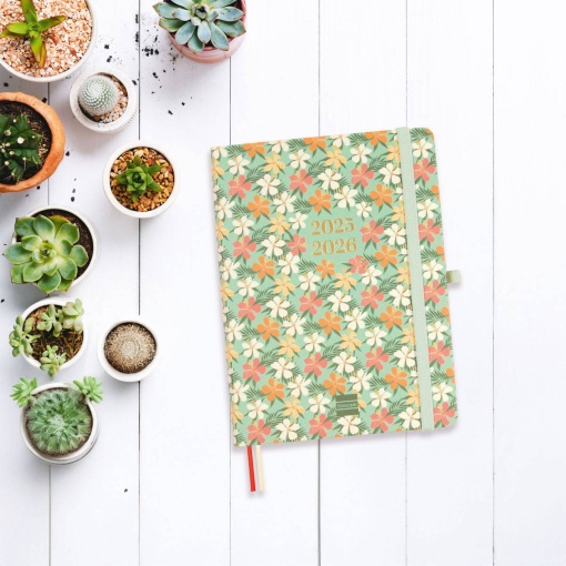 Agenda escolar semanal A5 2025/26 18 meses FINOCAM Minimal Daisy com elástico