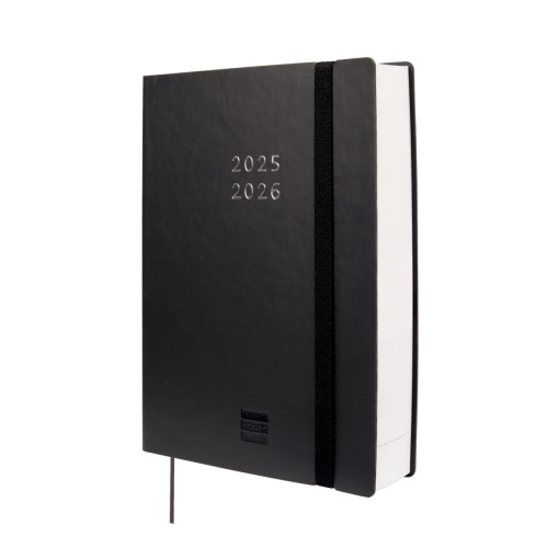 Agenda escolar diária 120x169mm 2025/26 18 meses FINOCAM Mara negro com elástico