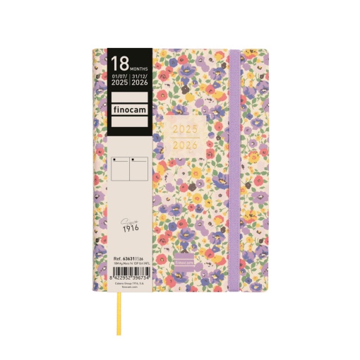 Agenda escolar diária 120x169mm 2025/26 18 meses FINOCAM Mara Girl com elástico