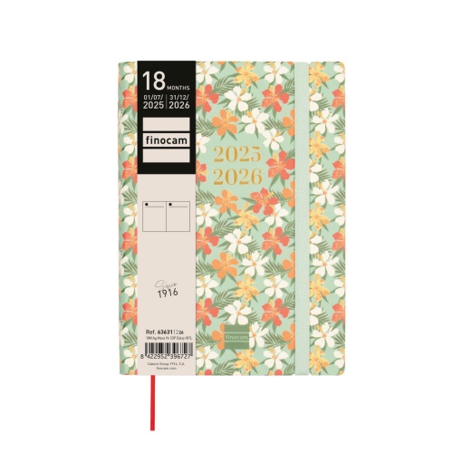Agenda escolar diária 120x169mm 2025/26 18 meses FINOCAM Mara Daisy com elástico