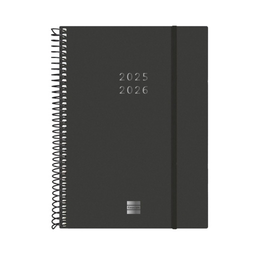 Agenda escolar semanal A5 2025/26 18 meses espiral FINOCAM negro com elástico