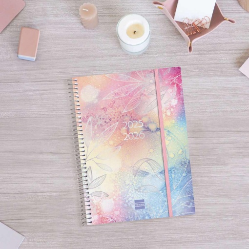 Agenda escolar semanal A5 2025/26 18 meses espiral FINOCAM pretty com elástico