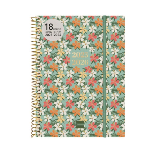 Agenda escolar semanal A5 2025/26 18 meses espiral FINOCAM Daisy com elástico