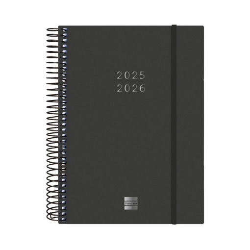 Agenda escolar 2 dias por página A5 2025/26 18 meses FINOCAM espiral negro com elástico