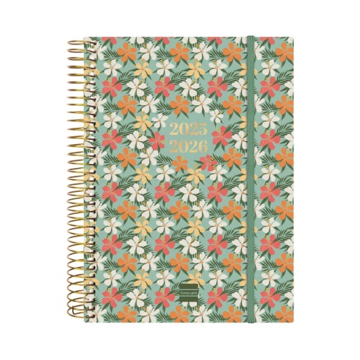 Agenda escolar 2 dias por página A5 2025/26 18 meses FINOCAM espiral Daisy com elástico