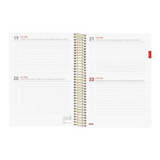 Agenda escolar 2 dias por página A5 2025/26 18 meses FINOCAM espiral Daisy com elástico