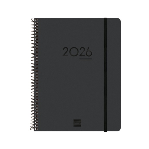 Agenda escolar semanal A5 2025/26 16 meses espiral FINOCAM Ikon negro com elástico