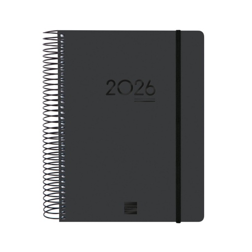 Agenda escolar diária A5 2025/26 16 meses espiral FINOCAM Ikon negro com elástico