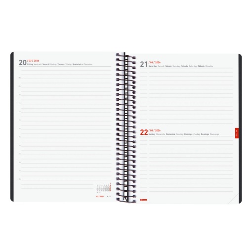 Agenda escolar diária A5 2025/26 16 meses espiral FINOCAM Ikon negro com elástico