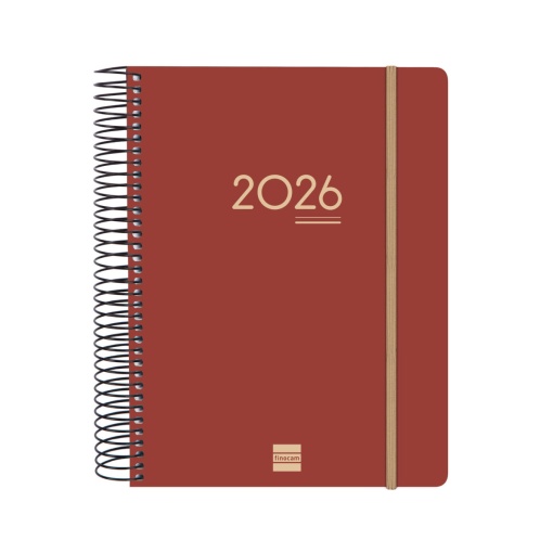 Agenda escolar diária A5 2025/26 16 meses espiral FINOCAM Ikon bordô com elástico