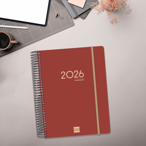 Agenda escolar diária A5 2025/26 16 meses espiral FINOCAM Ikon bordô com elástico