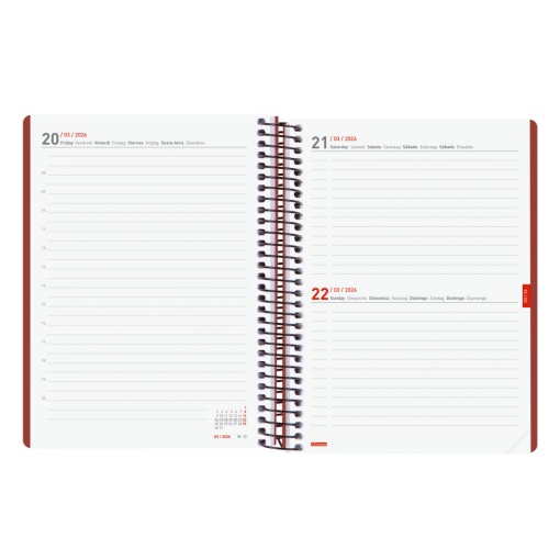 Agenda escolar diária A5 2025/26 16 meses espiral FINOCAM Ikon bordô com elástico