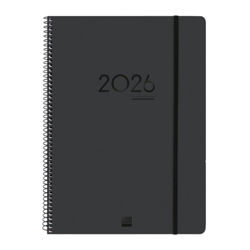 Agenda escolar semanal A4 2025/26 16 meses espiral FINOCAM Ikon negro com elástico