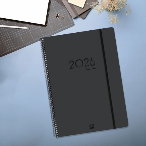 Agenda escolar semanal A4 2025/26 16 meses espiral FINOCAM Ikon negro com elástico