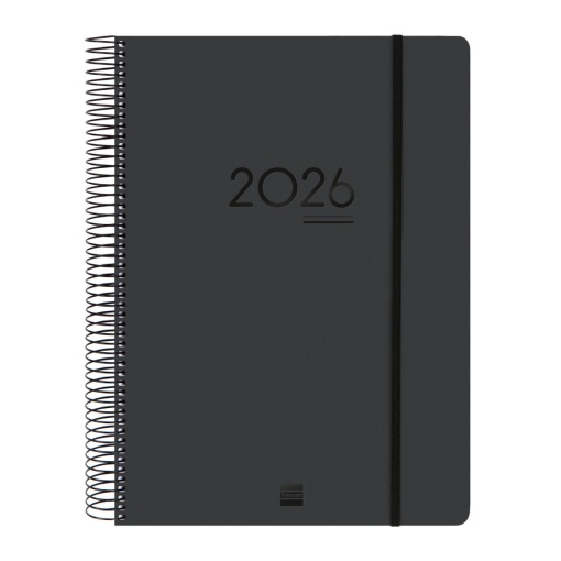 Agenda escolar diária A4 2025/26 16 meses espiral FINOCAM Ikon negro com elástico