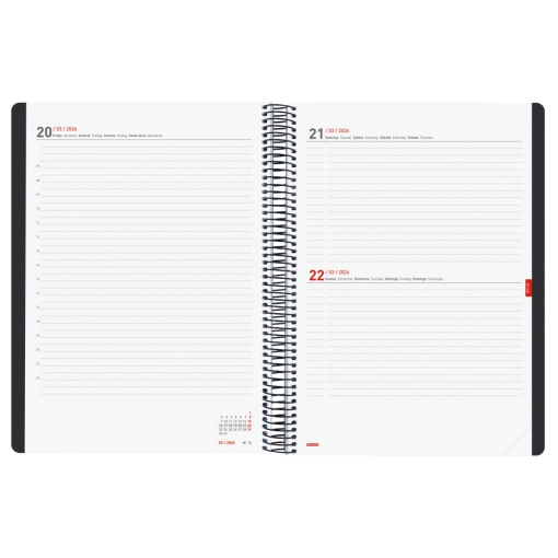 Agenda escolar diária A4 2025/26 16 meses espiral FINOCAM Ikon negro com elástico