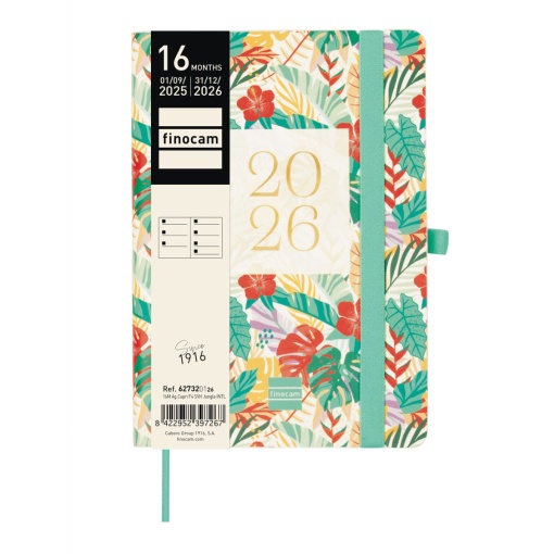Agenda escolar semanal 118x168mm 2025/26 16 meses FINOCAM Capri Jungla com elástico