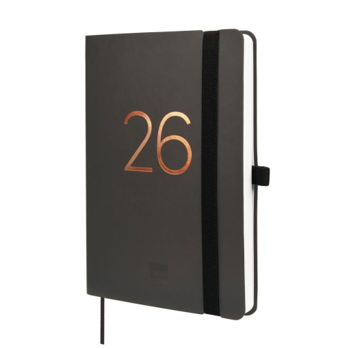 Agenda escolar semanal 118x168mm 2025/26 16 meses FINOCAM Capri negro com elástico