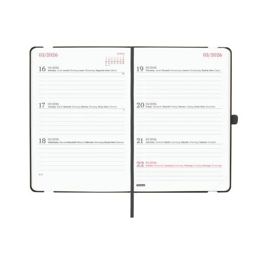 Agenda escolar semanal 118x168mm 2025/26 16 meses FINOCAM Capri negro com elástico