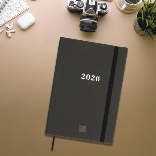 Agenda escolar semanal A5 2025/26 16 meses FINOCAM Dotted negro com elástico