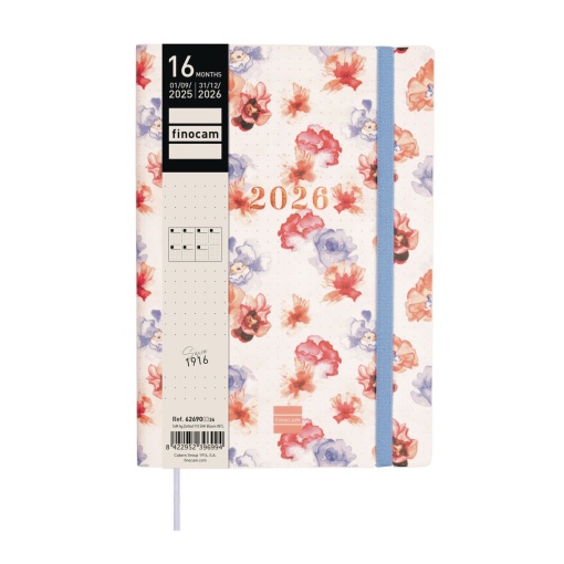Agenda escolar semanal A5 2025/26 16 meses FINOCAM Dotted Bloom com elástico