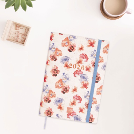 Agenda escolar semanal A5 2025/26 16 meses FINOCAM Dotted Bloom com elástico