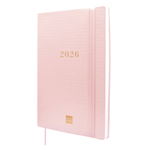 Agenda escolar semanal A5 2025/26 16 meses FINOCAM Dotted rosa com elástico
