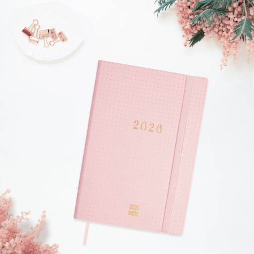 Agenda escolar semanal A5 2025/26 16 meses FINOCAM Dotted rosa com elástico