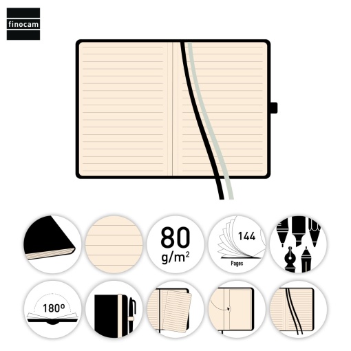 Caderno A6 capa dura FINOCAM Nexo pautado 72 folhas 80g preto