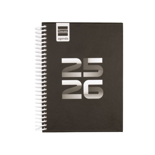 Agenda escolar semanal 120x164mm 2025/26 12 meses espiral FINOCAM Diva preto