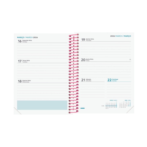 Agenda escolar semanal 120x164mm 2025/26 12 meses espiral FINOCAM Diva Spring
