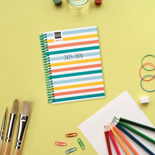 Agenda escolar semanal 120x164mm 2025/26 12 meses espiral FINOCAM Diva Colors