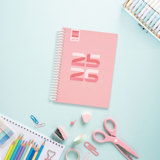 Agenda escolar semanal 120x164mm 2025/26 12 meses espiral FINOCAM Diva rosa