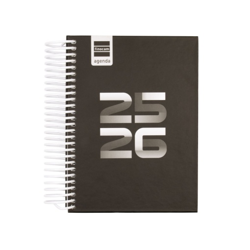 Agenda escolar diária 120x164mm 2025/26 12 meses espiral FINOCAM Diva preto