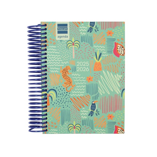 Agenda escolar diária 120x164mm 2025/26 12 meses espiral FINOCAM Diva selva