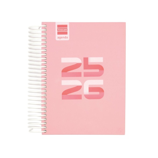Agenda escolar diária 120x164mm 2025/26 12 meses espiral FINOCAM Diva rosa